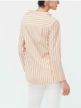 J. Crew Pink & Cream Striped Funnel neck Blouse high low Sz 12